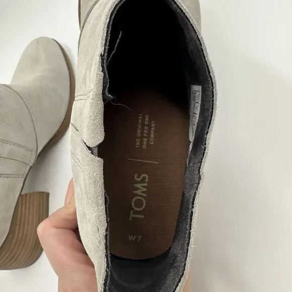 TOMS Leilani Drizzle Grey Suede Ankle Boots Women's Size 7 Western Chunky Heel - Picture 9 of 14
